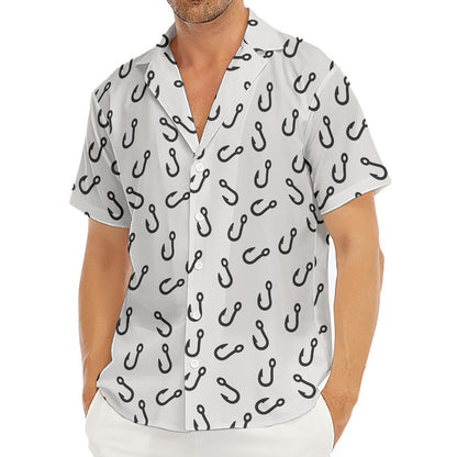 Fish Hook Pattern Print Men's Deep V-Neck Shirt