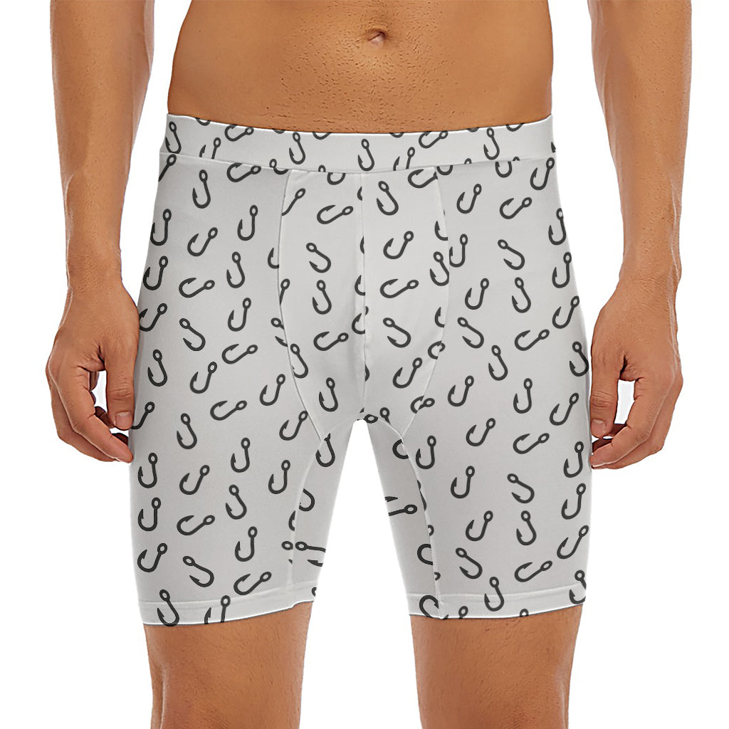 Fish Hook Pattern Print Men's Long Boxer Briefs