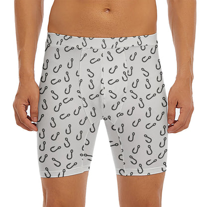 Fish Hook Pattern Print Men's Long Boxer Briefs