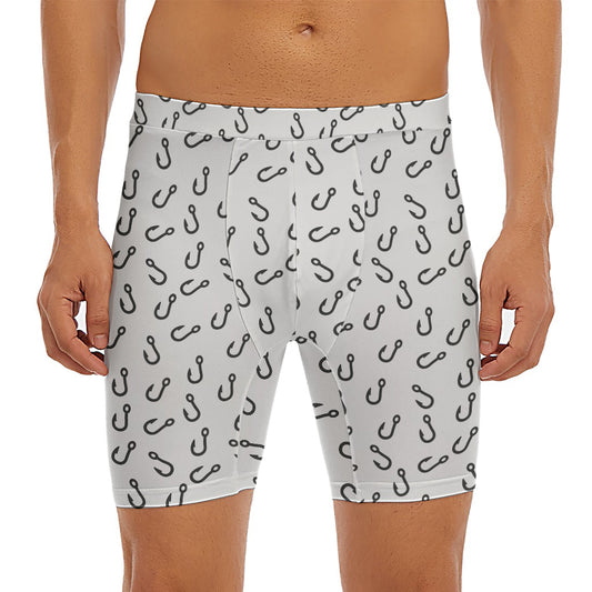 Fish Hook Pattern Print Men's Long Boxer Briefs