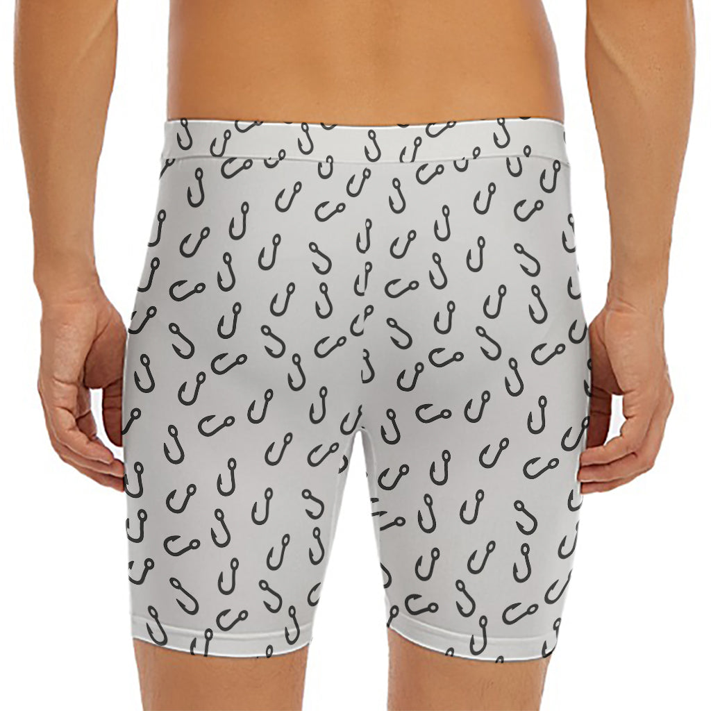 Fish Hook Pattern Print Men's Long Boxer Briefs