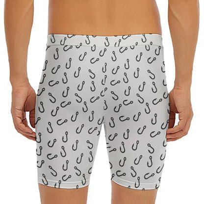 Fish Hook Pattern Print Men's Long Boxer Briefs