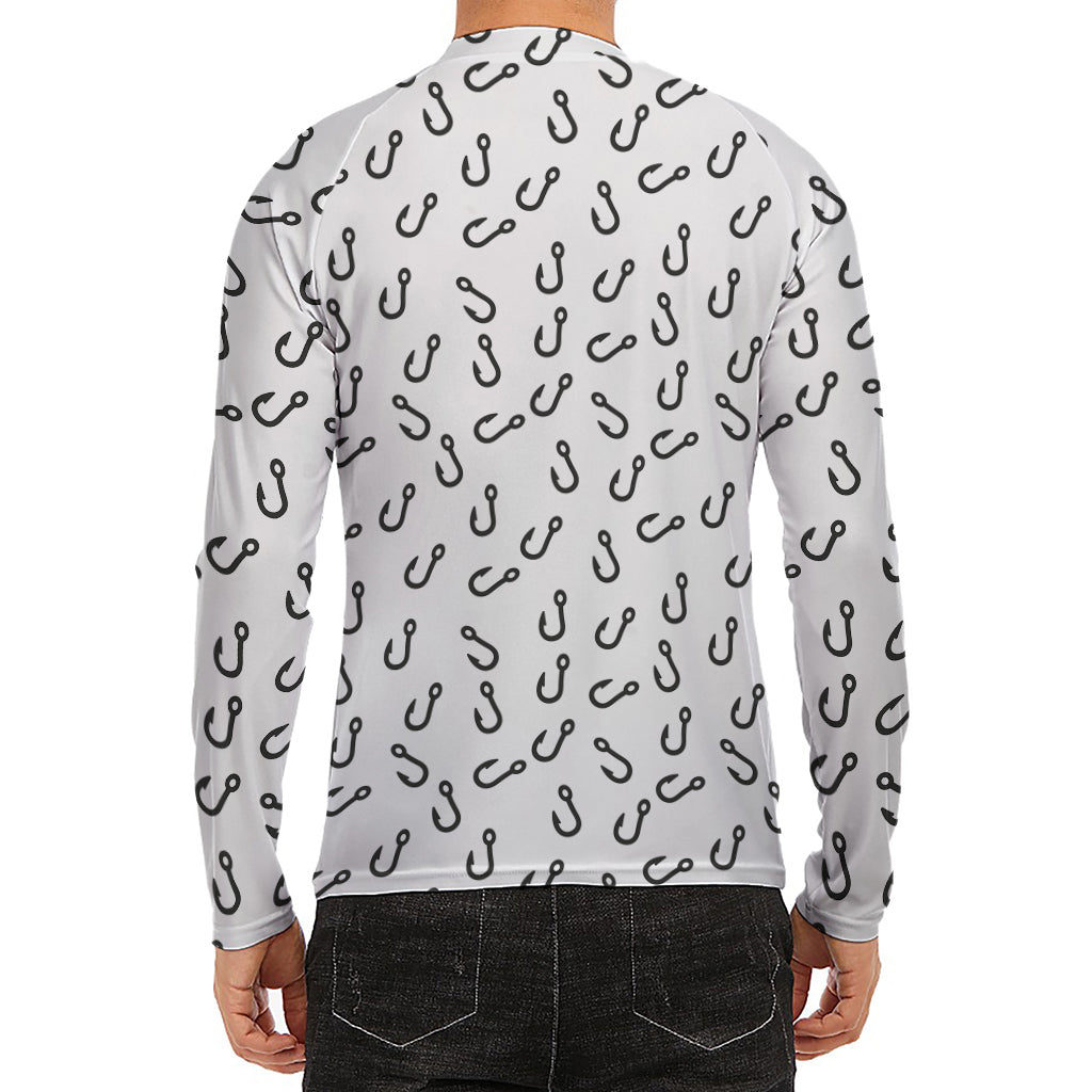 Fish Hook Pattern Print Men's Long Sleeve Rash Guard