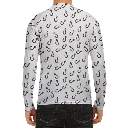 Fish Hook Pattern Print Men's Long Sleeve Rash Guard
