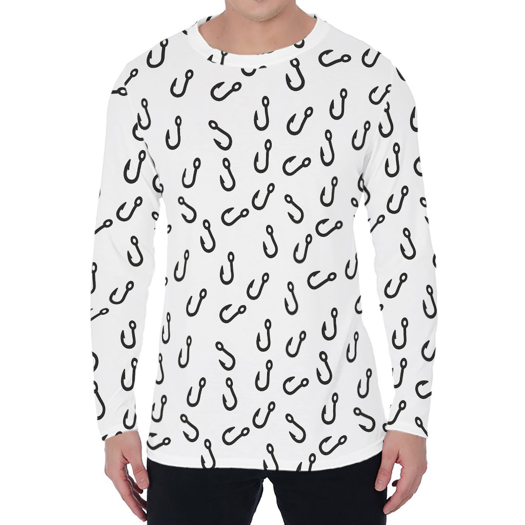 Fish Hook Pattern Print Men's Long Sleeve T-Shirt