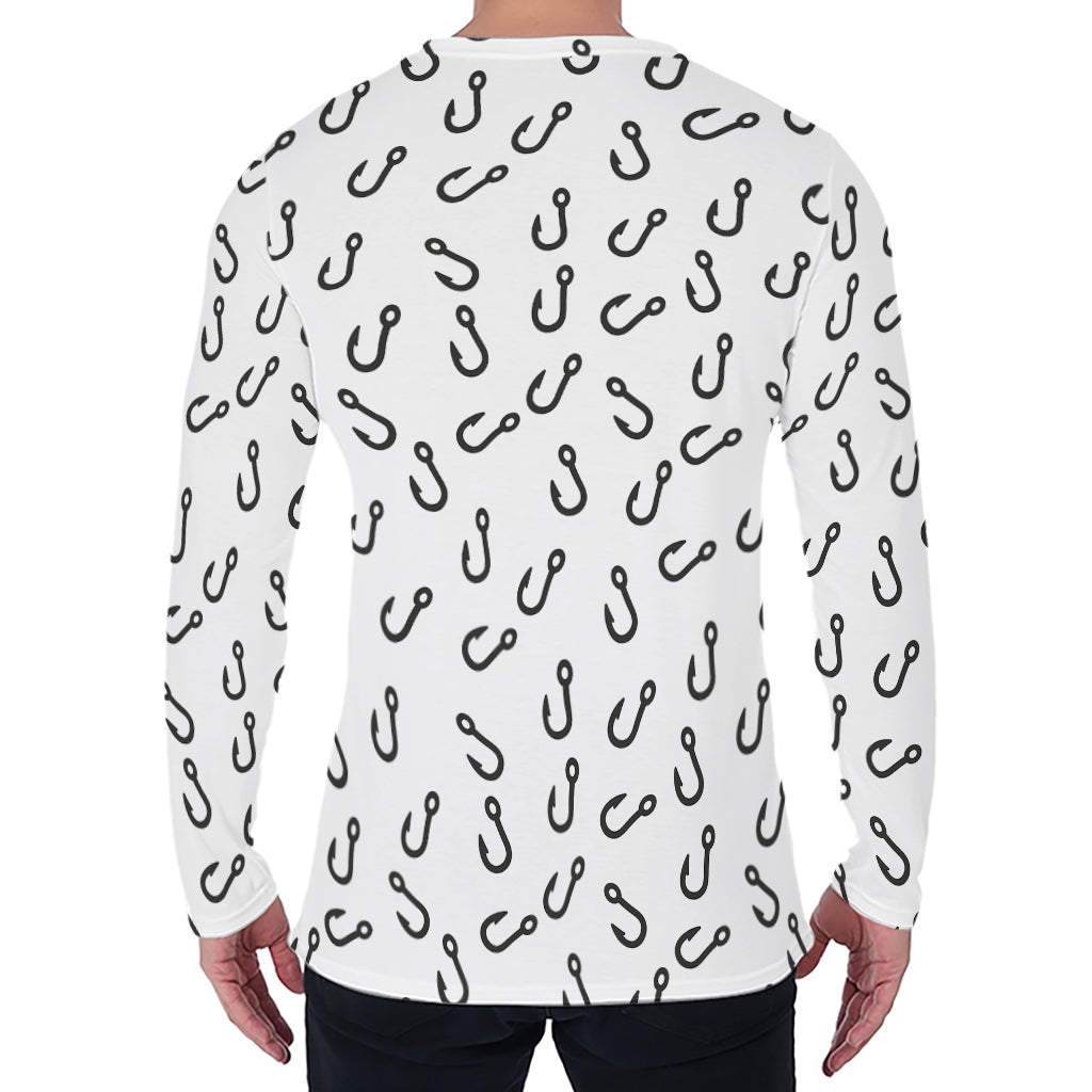 Fish Hook Pattern Print Men's Long Sleeve T-Shirt