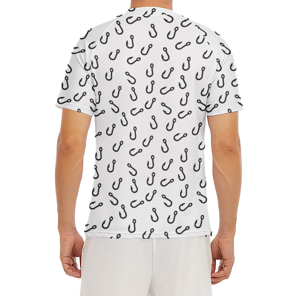 Fish Hook Pattern Print Men's Short Sleeve Rash Guard