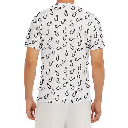 Fish Hook Pattern Print Men's Short Sleeve Rash Guard