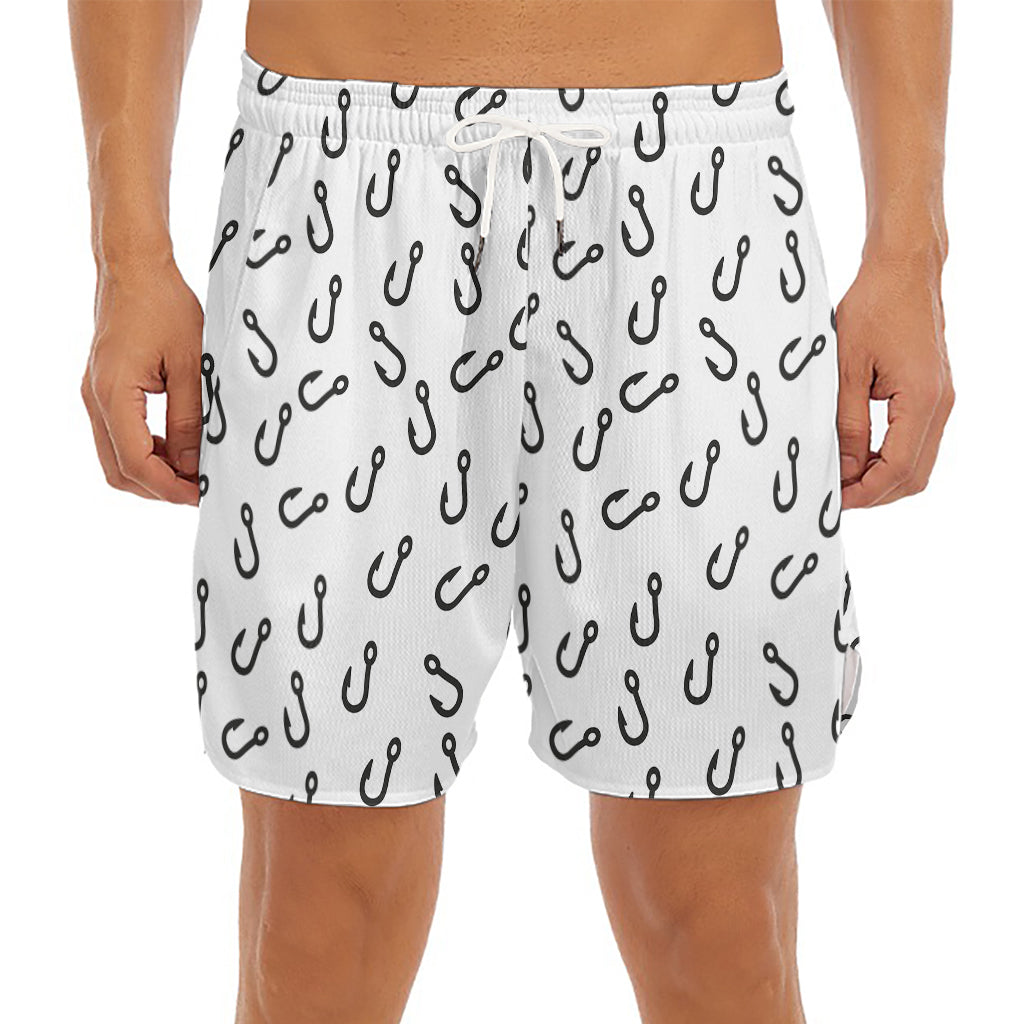 Fish Hook Pattern Print Men's Split Running Shorts