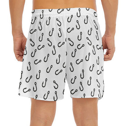 Fish Hook Pattern Print Men's Split Running Shorts
