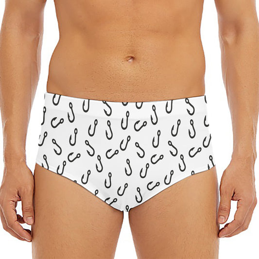 Fish Hook Pattern Print Men's Triangle Swim Briefs