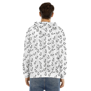 Fish Hook Pattern Print Men's Velvet Pullover Hoodie