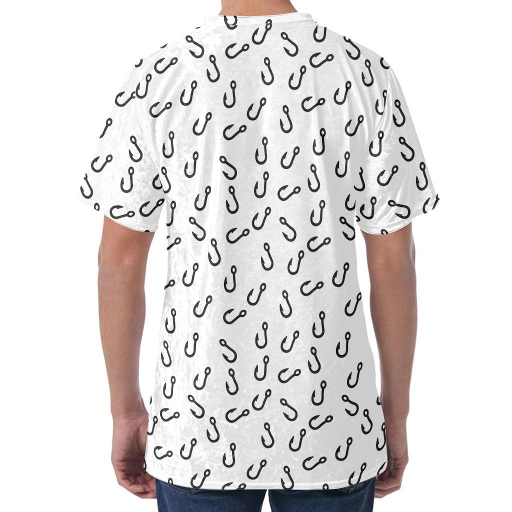 Fish Hook Pattern Print Men's Velvet T-Shirt