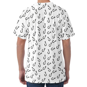 Fish Hook Pattern Print Men's Velvet T-Shirt