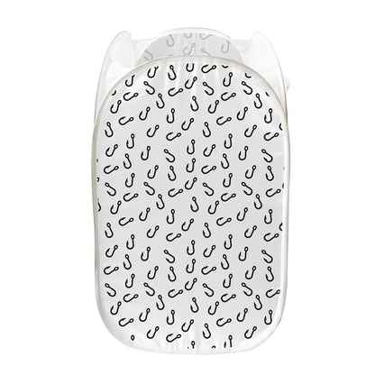 Fish Hook Pattern Print Mesh Laundry Hamper
