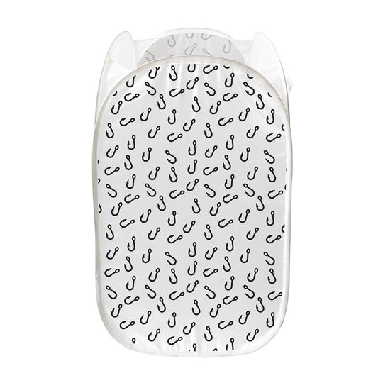 Fish Hook Pattern Print Mesh Laundry Hamper