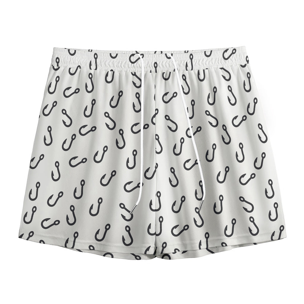 Fish Hook Pattern Print Mesh Shorts
