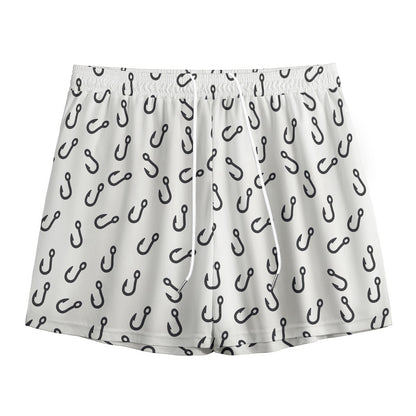 Fish Hook Pattern Print Mesh Shorts