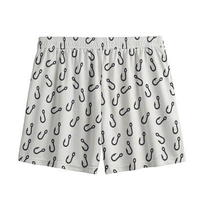 Fish Hook Pattern Print Mesh Shorts
