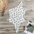 Fish Hook Pattern Print One Shoulder Bodysuit