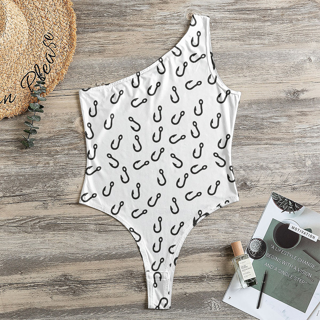 Fish Hook Pattern Print One Shoulder Bodysuit