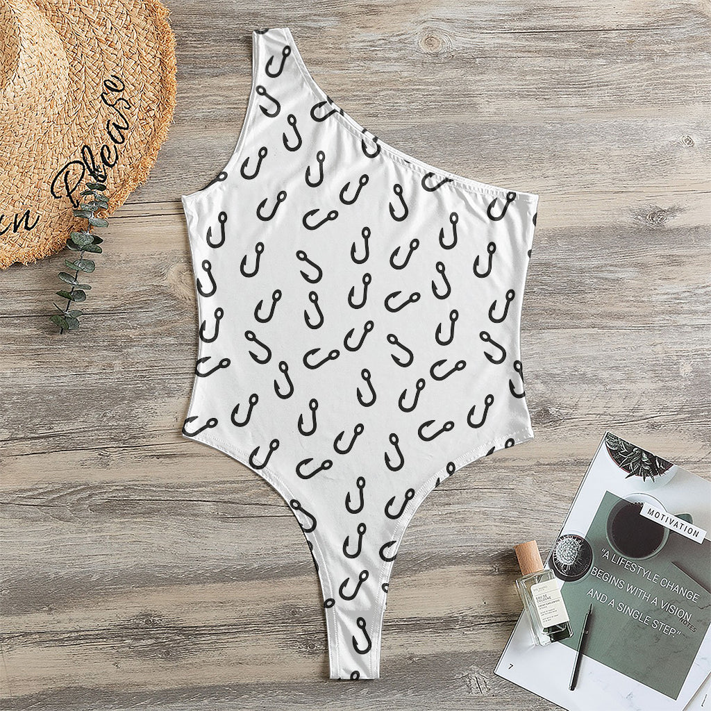 Fish Hook Pattern Print One Shoulder Bodysuit