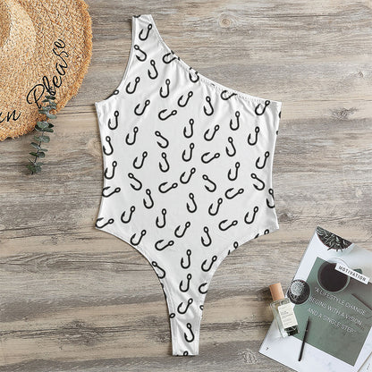 Fish Hook Pattern Print One Shoulder Bodysuit