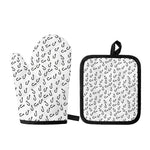 Fish Hook Pattern Print Oven Mitt And Pot Holder Set