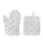 Fish Hook Pattern Print Oven Mitt And Pot Holder Set