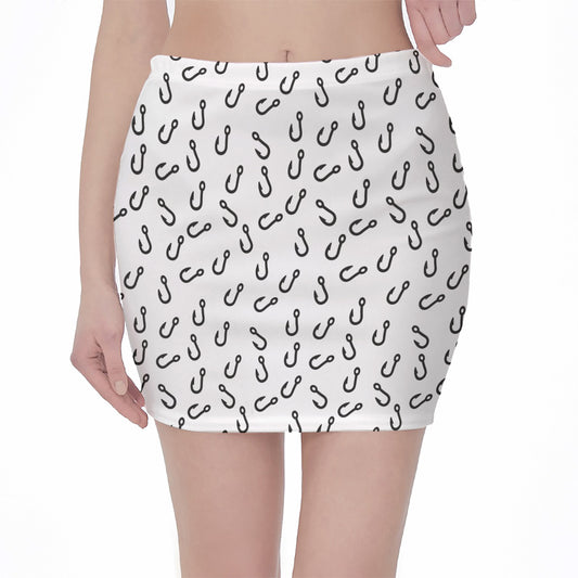 Fish Hook Pattern Print Pencil Mini Skirt