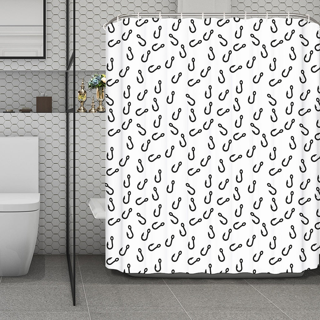 Fish Hook Pattern Print Polyester Shower Curtain