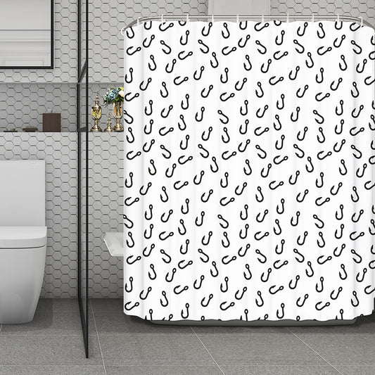 Fish Hook Pattern Print Polyester Shower Curtain