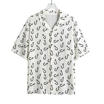 Fish Hook Pattern Print Rayon Hawaiian Shirt