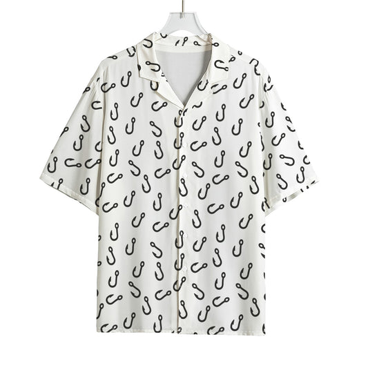 Fish Hook Pattern Print Rayon Hawaiian Shirt