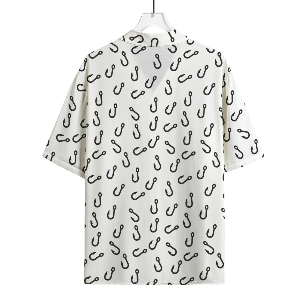 Fish Hook Pattern Print Rayon Hawaiian Shirt