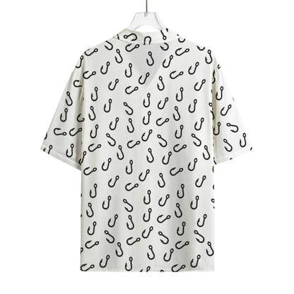 Fish Hook Pattern Print Rayon Hawaiian Shirt