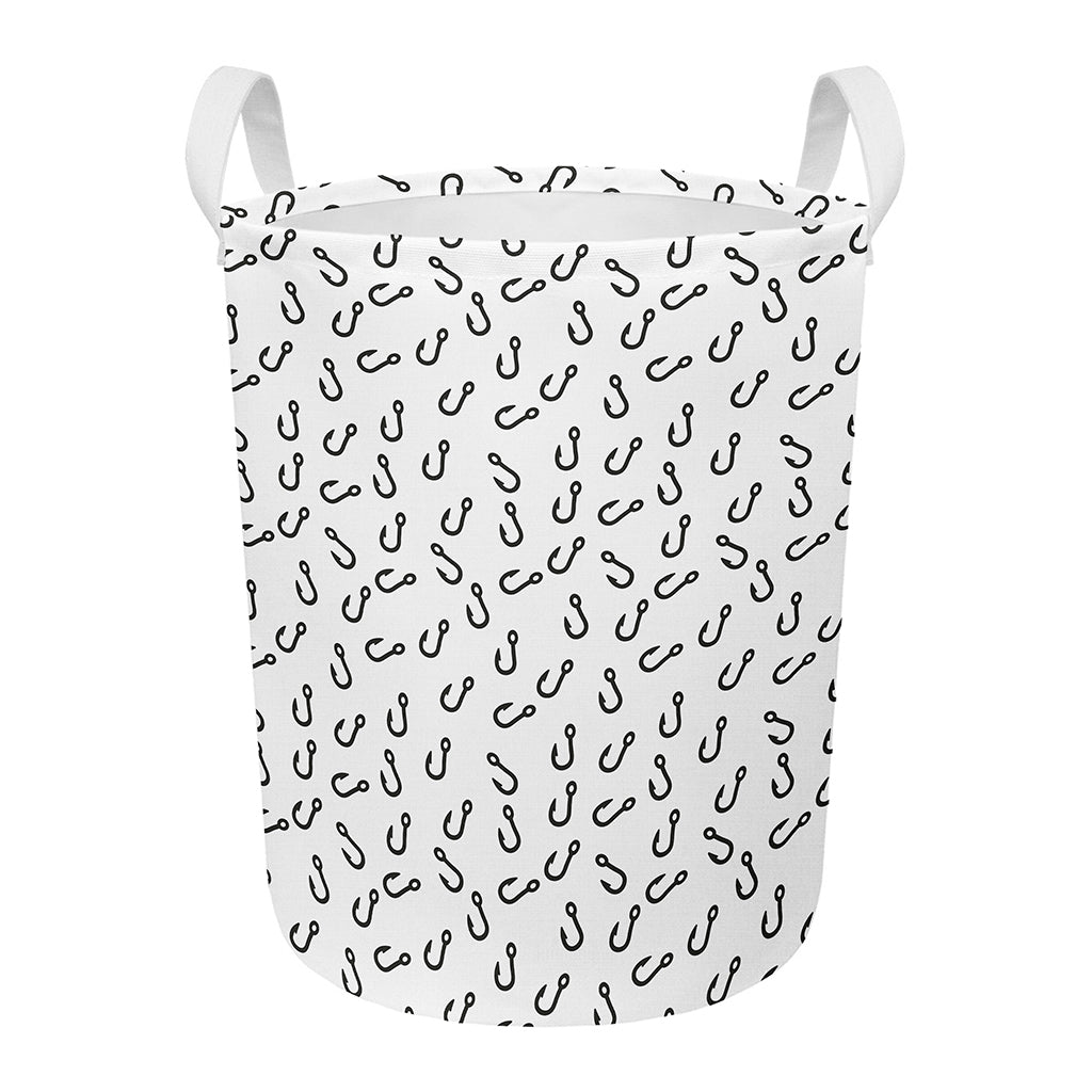 Fish Hook Pattern Print Round Laundry Basket