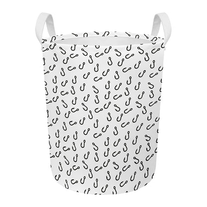 Fish Hook Pattern Print Round Laundry Basket