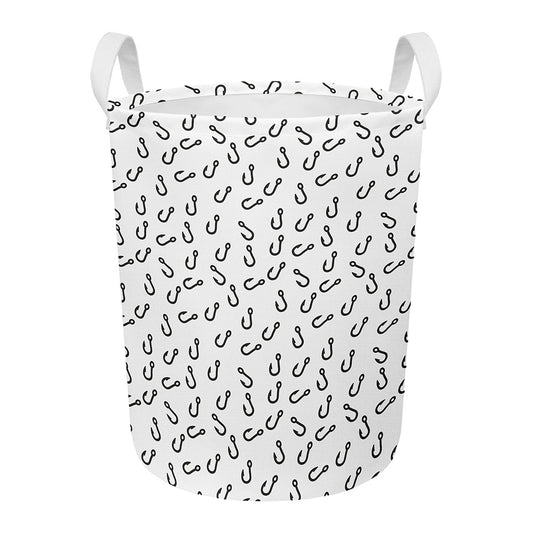 Fish Hook Pattern Print Round Laundry Basket