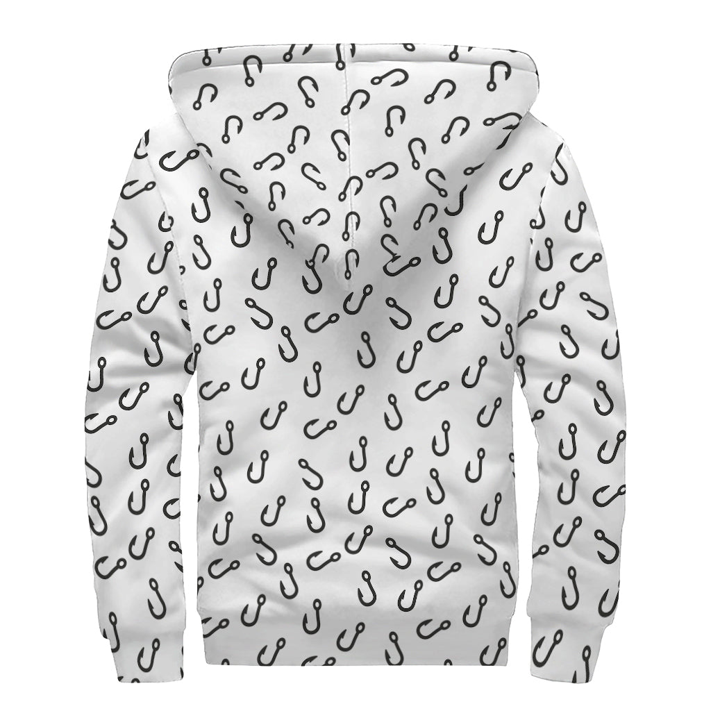 Fish Hook Pattern Print Sherpa Lined Zip Up Hoodie