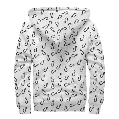 Fish Hook Pattern Print Sherpa Lined Zip Up Hoodie