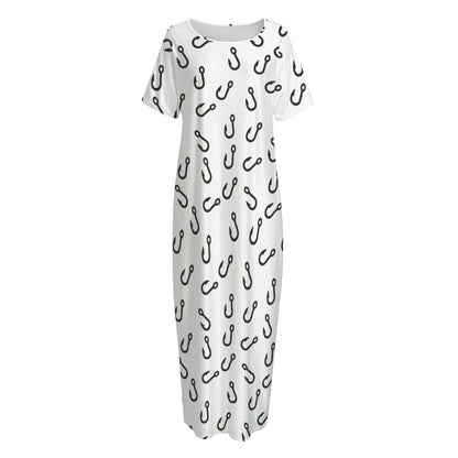 Fish Hook Pattern Print Short Sleeve Long Nightdress