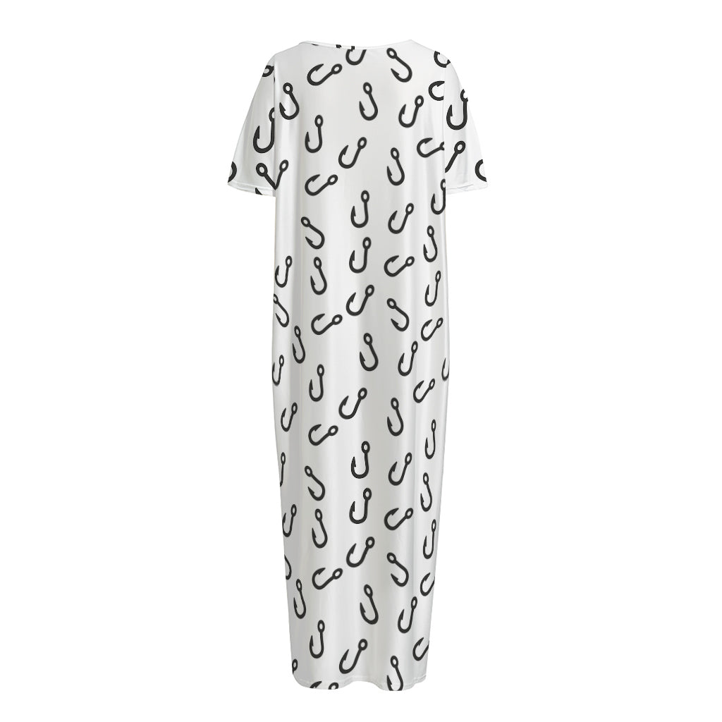 Fish Hook Pattern Print Short Sleeve Long Nightdress