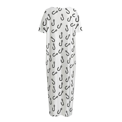 Fish Hook Pattern Print Short Sleeve Long Nightdress