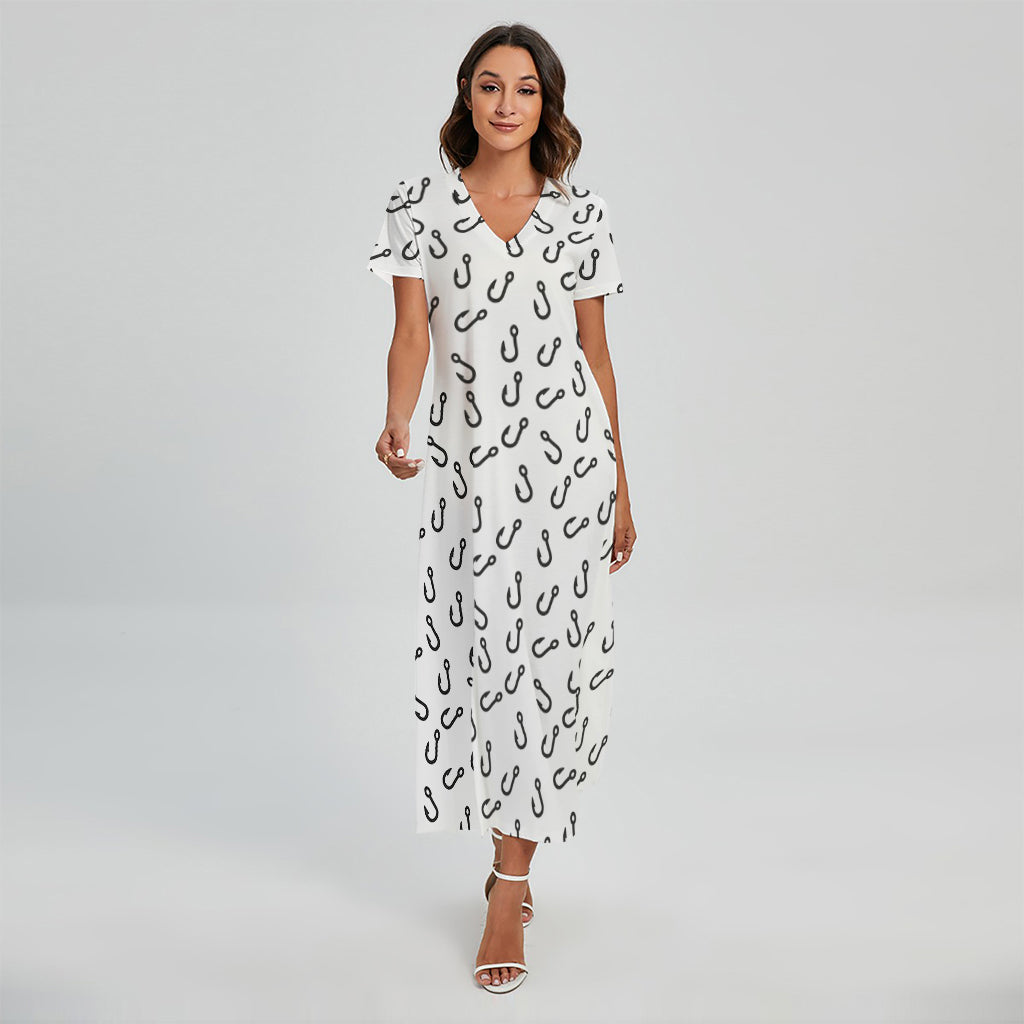 Fish Hook Pattern Print Short Sleeve Maxi Dress
