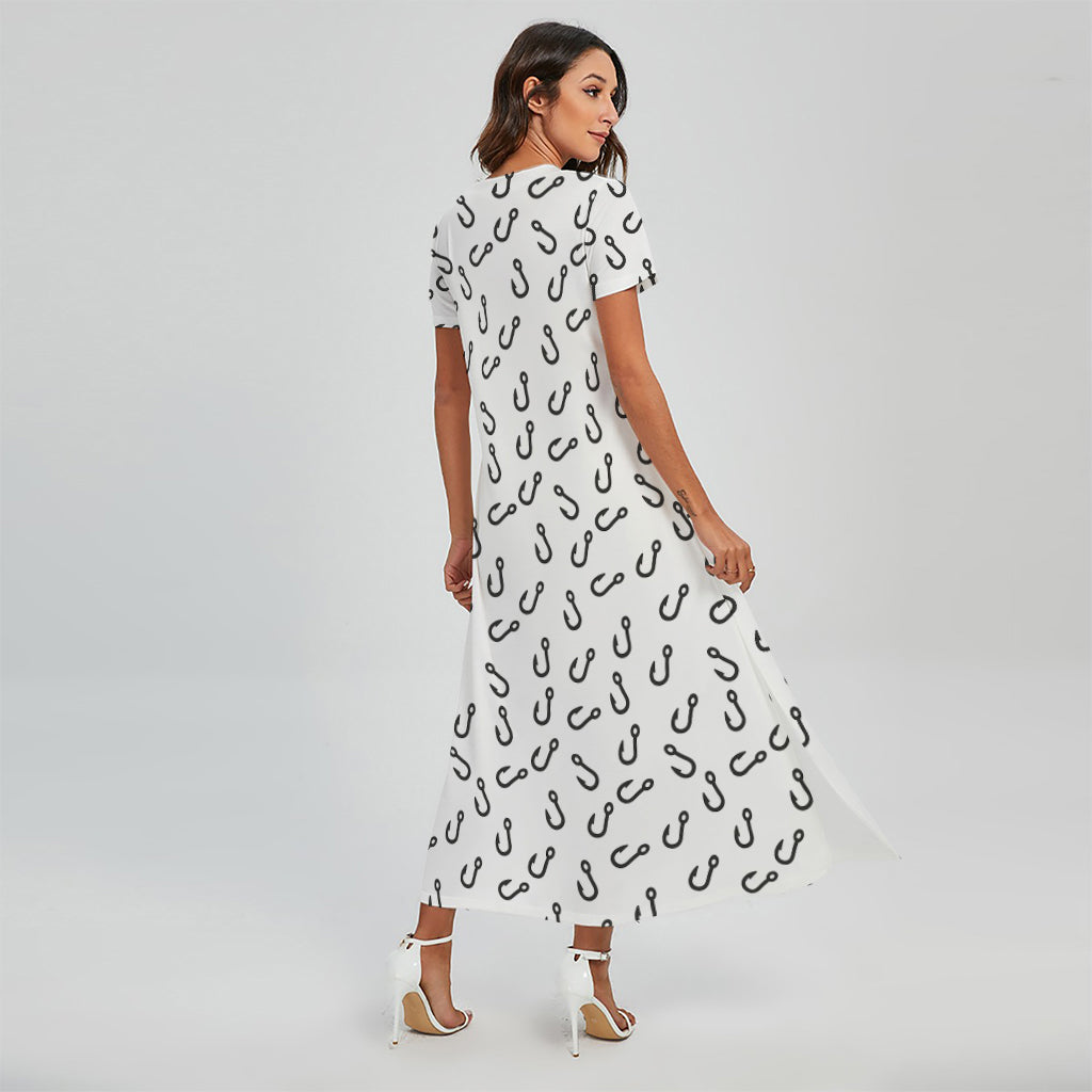 Fish Hook Pattern Print Short Sleeve Maxi Dress