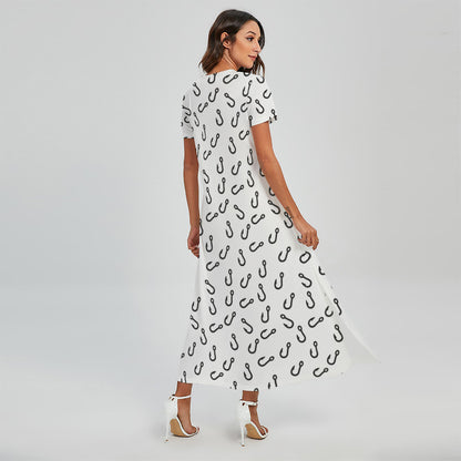 Fish Hook Pattern Print Short Sleeve Maxi Dress