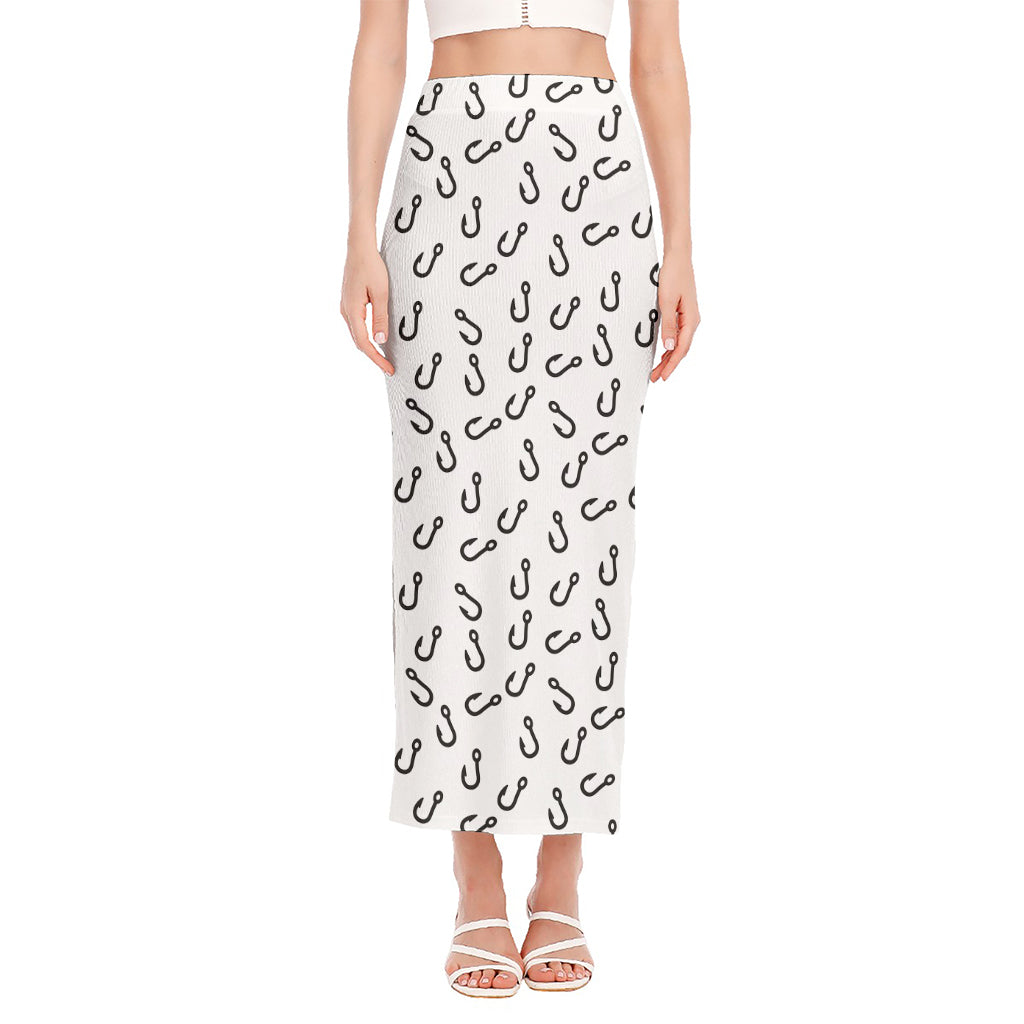 Fish Hook Pattern Print Side Slit Maxi Skirt