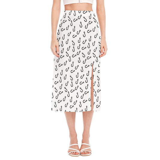 Fish Hook Pattern Print Side Slit Midi Skirt