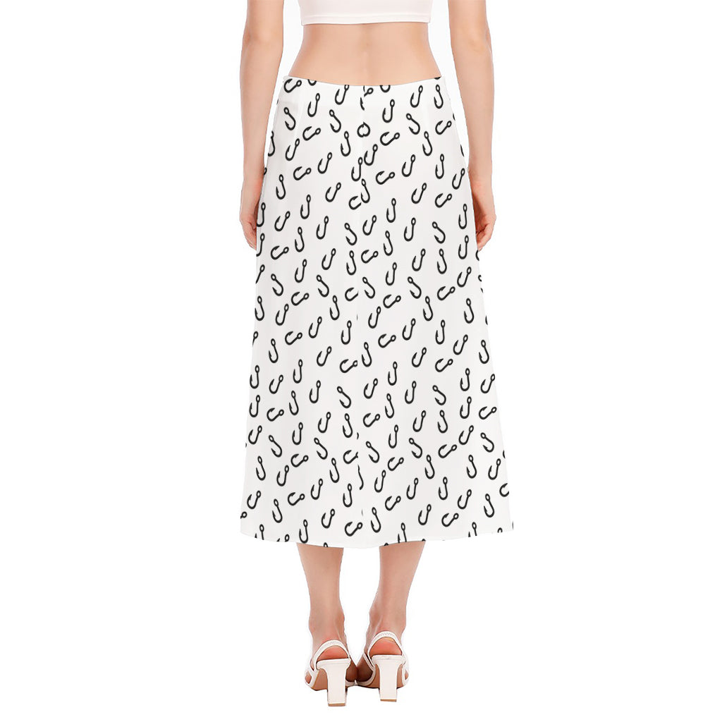 Fish Hook Pattern Print Side Slit Midi Skirt